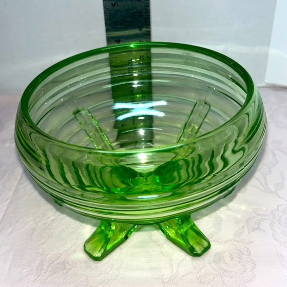 EAPG Footed Bowl Sierra “Swirl” Anchor Hocking, 1930, Green Depression Glass - Picture 8 of 12